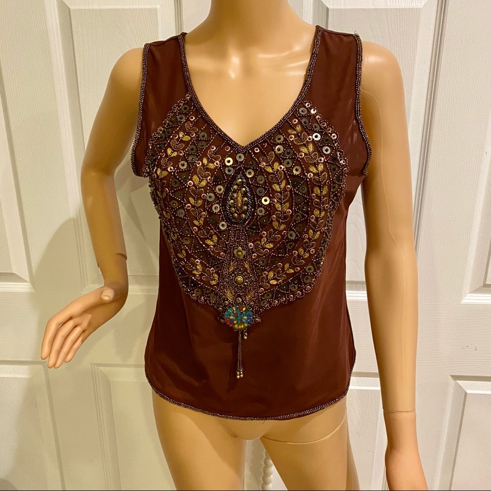 BEADED CROP TOP SZ L BROWN GREAT CONDITION